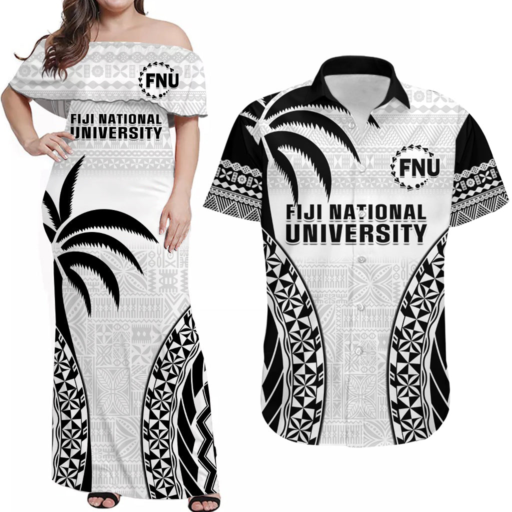 Custom Fiji University Matching Hawaiian Shirt and Dress Fijian Tapa Pattern White LT14 White - Polynesian Pride