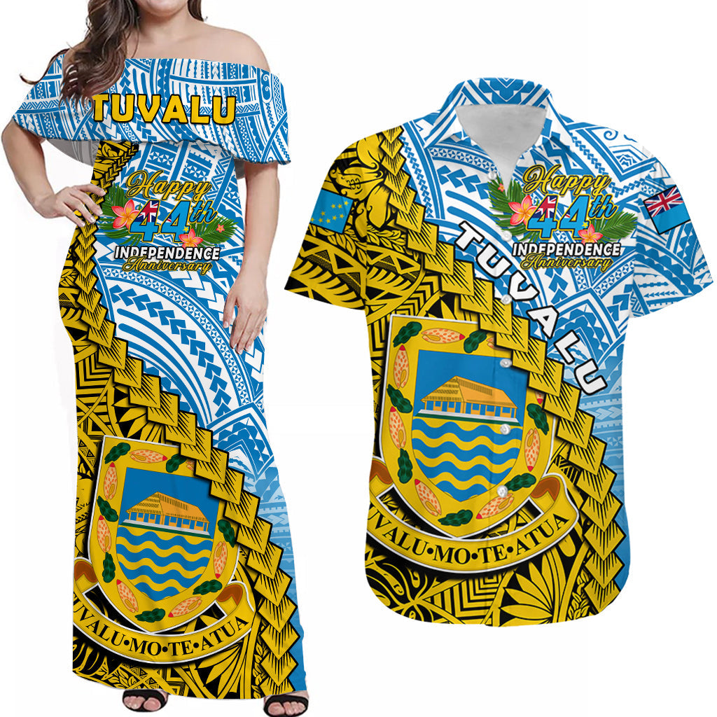 Tuvalu 1978 Matching Dress and Hawaiian Shirt Happy 44th Independence Anniversary Polynesian Pattern LT14 Yellow - Polynesian Pride