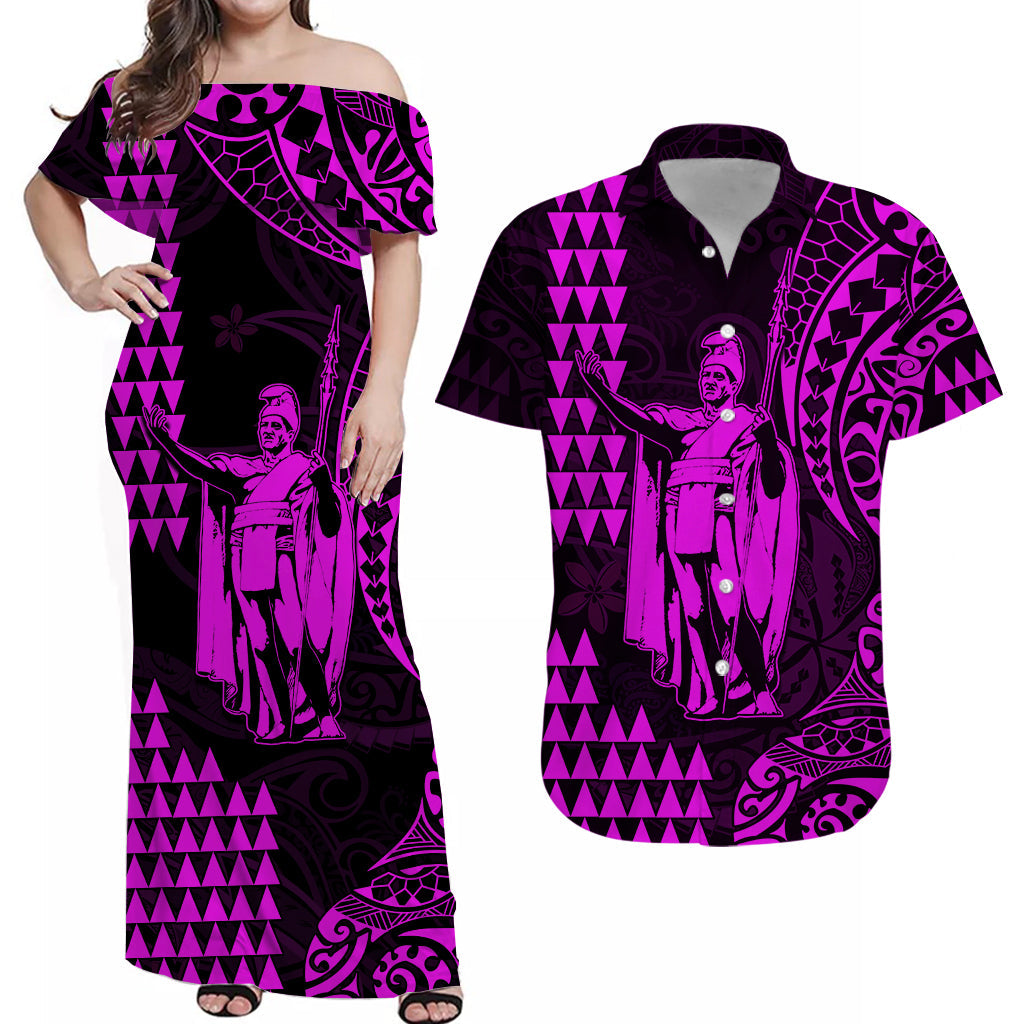 Custom King Kamehameha Matching Hawaiian Outfits For Couples with Polynesian Tribal Purple LT13 Purple - Polynesian Pride