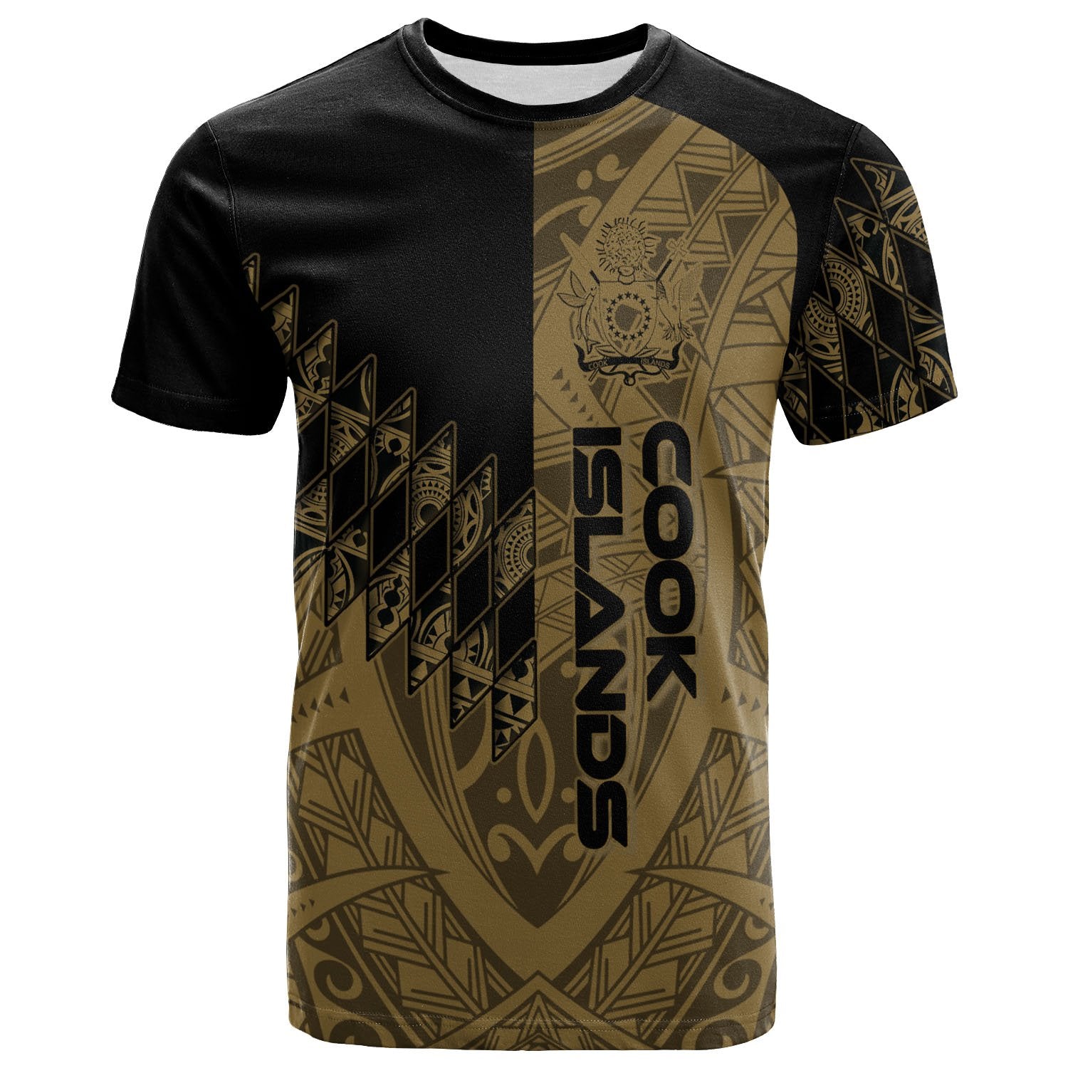 Cook Islands T Shirt Gold Color Symmetry Style Unisex Black - Polynesian Pride