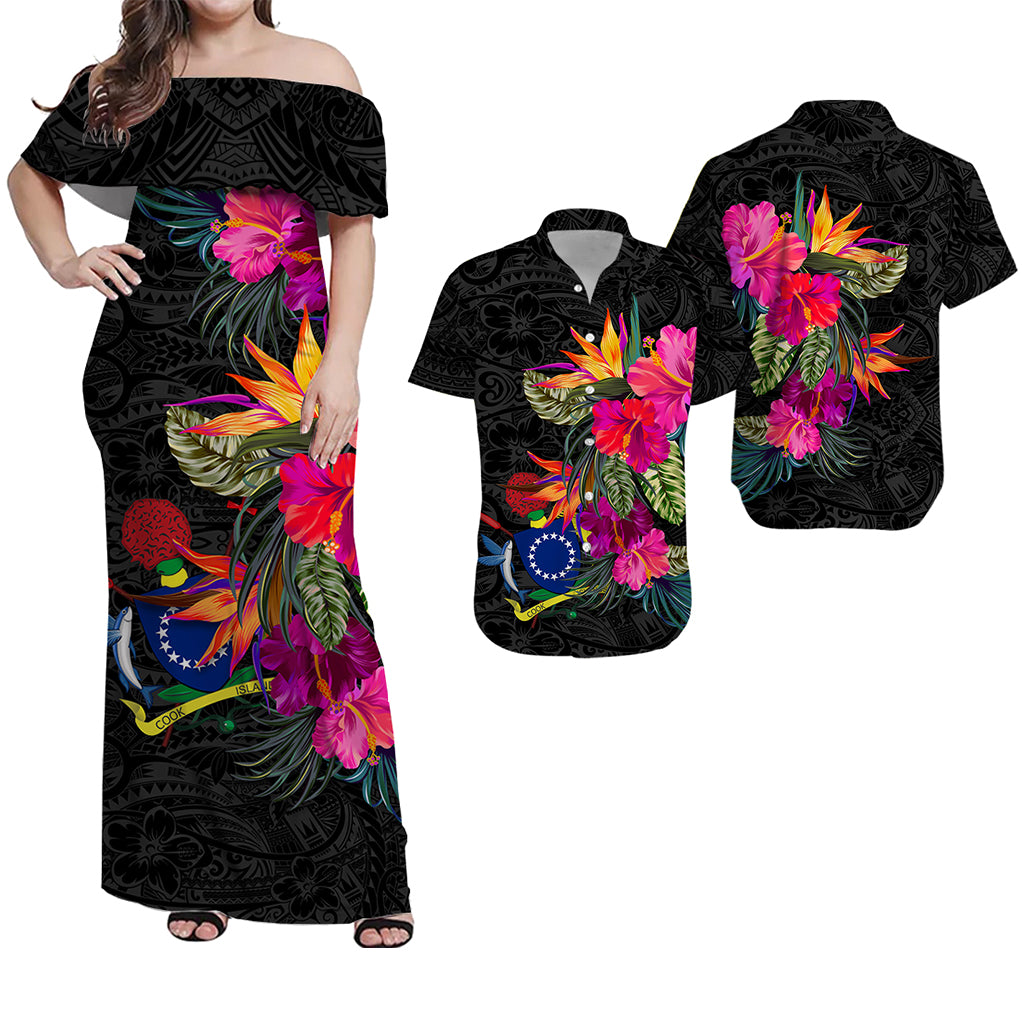 Cook Islands Polynesian Hibiscus Matching Dress and Hawaiian Shirt LT12 Blue - Polynesian Pride