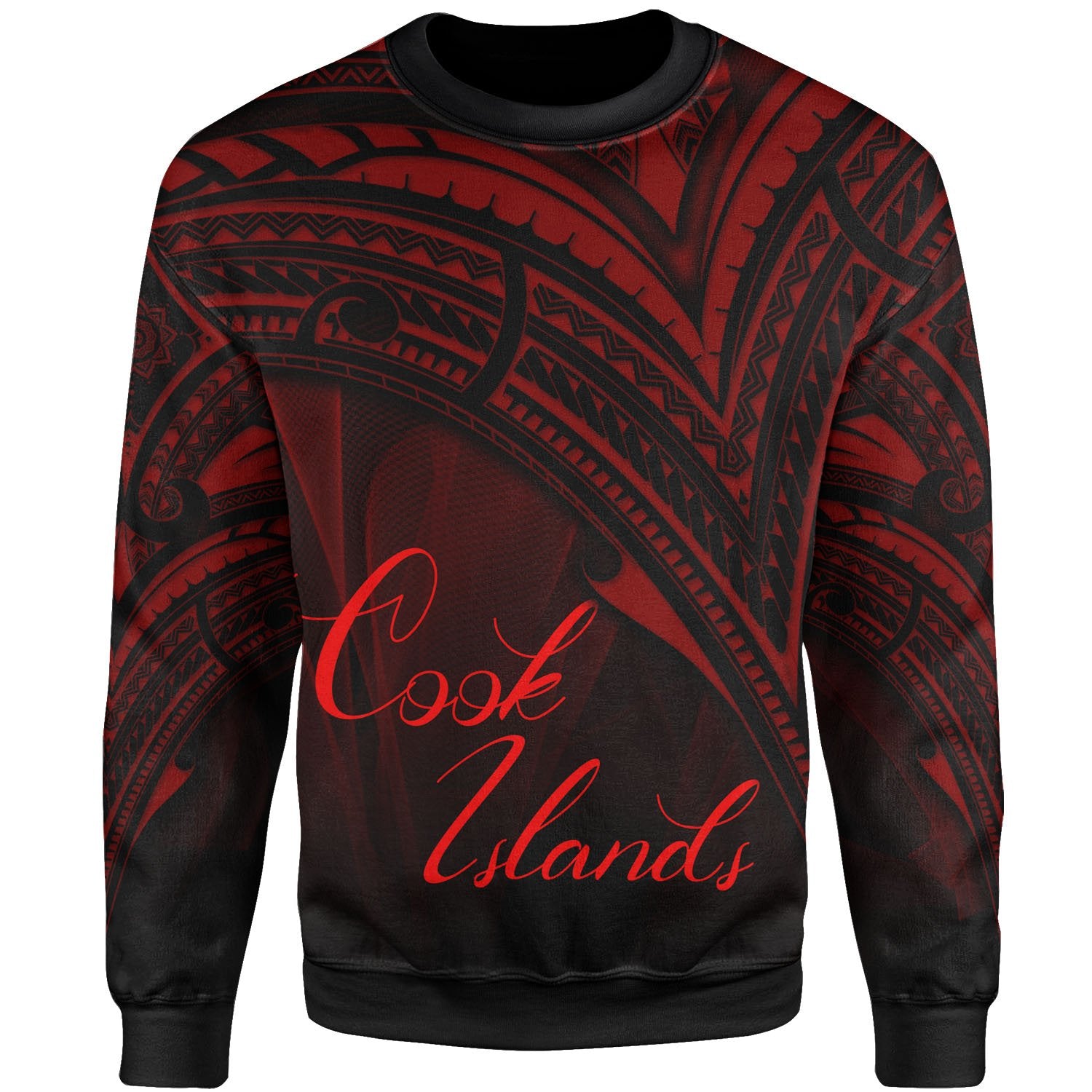 Cook Islands Sweatshirt - Cross Style Red Color Unisex Black - Polynesian Pride