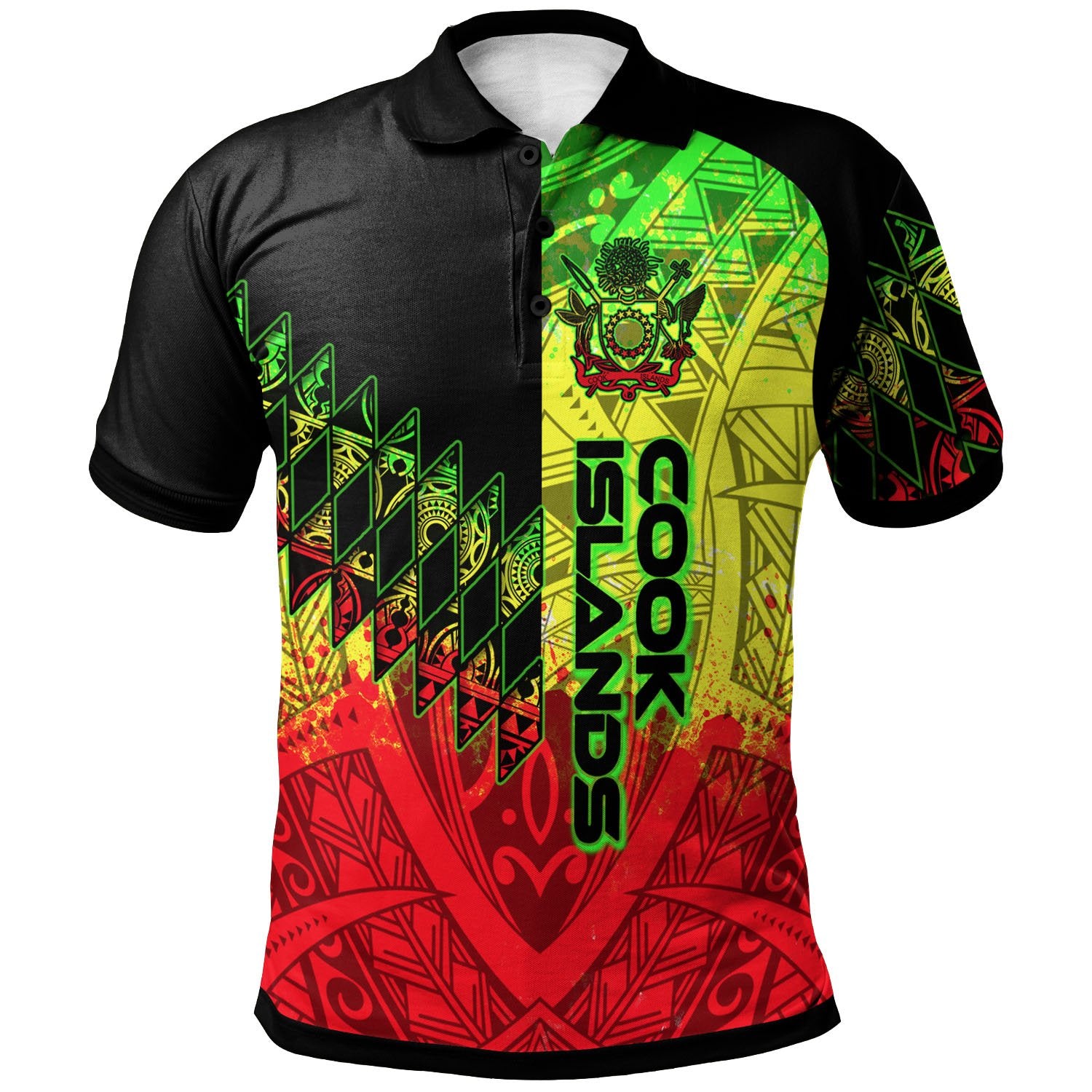 Cook Islands Polo Shirt Reggage Color Symmetry Style Unisex Black - Polynesian Pride