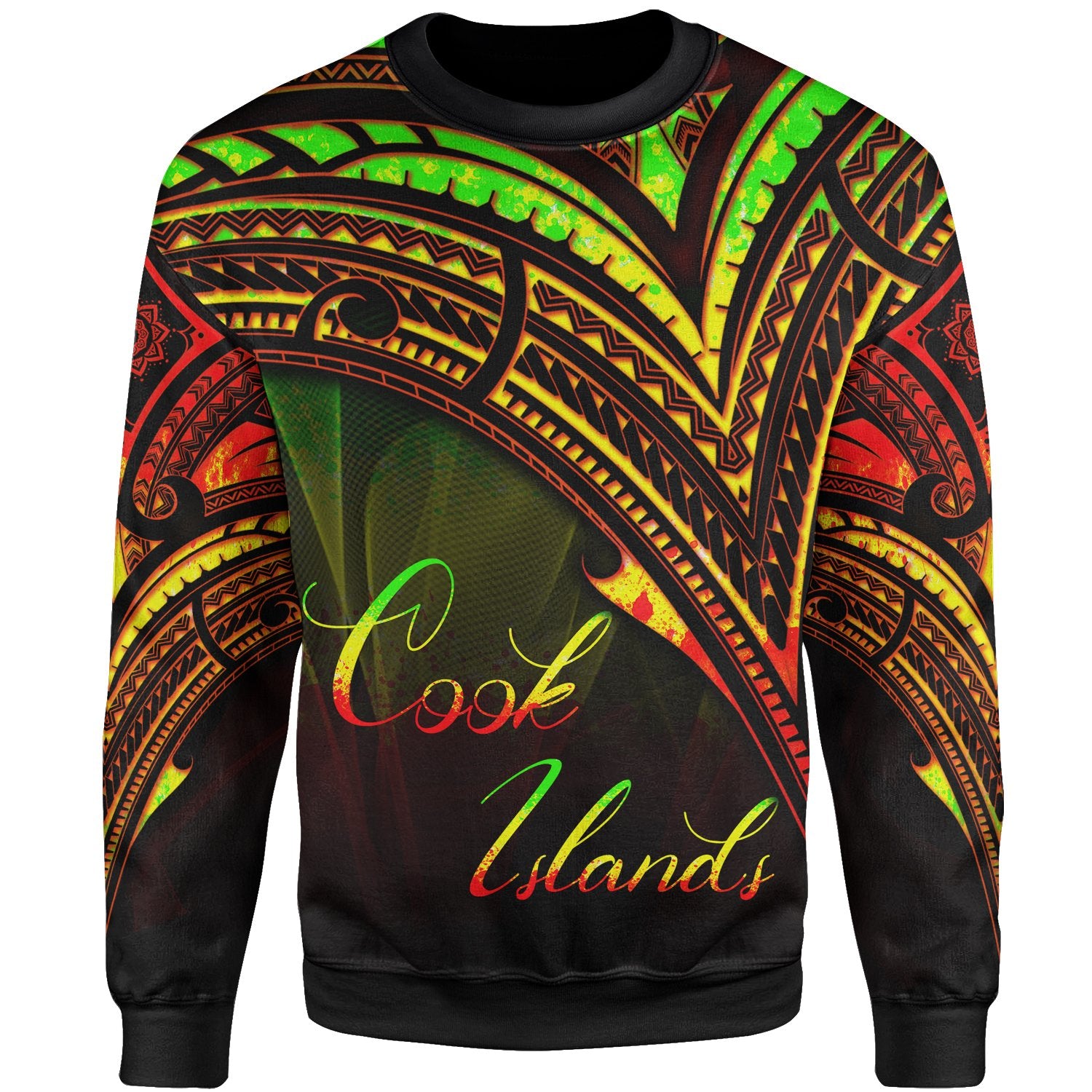 Cook Islands Sweatshirt - Cross Style Reggae Color Unisex Black - Polynesian Pride