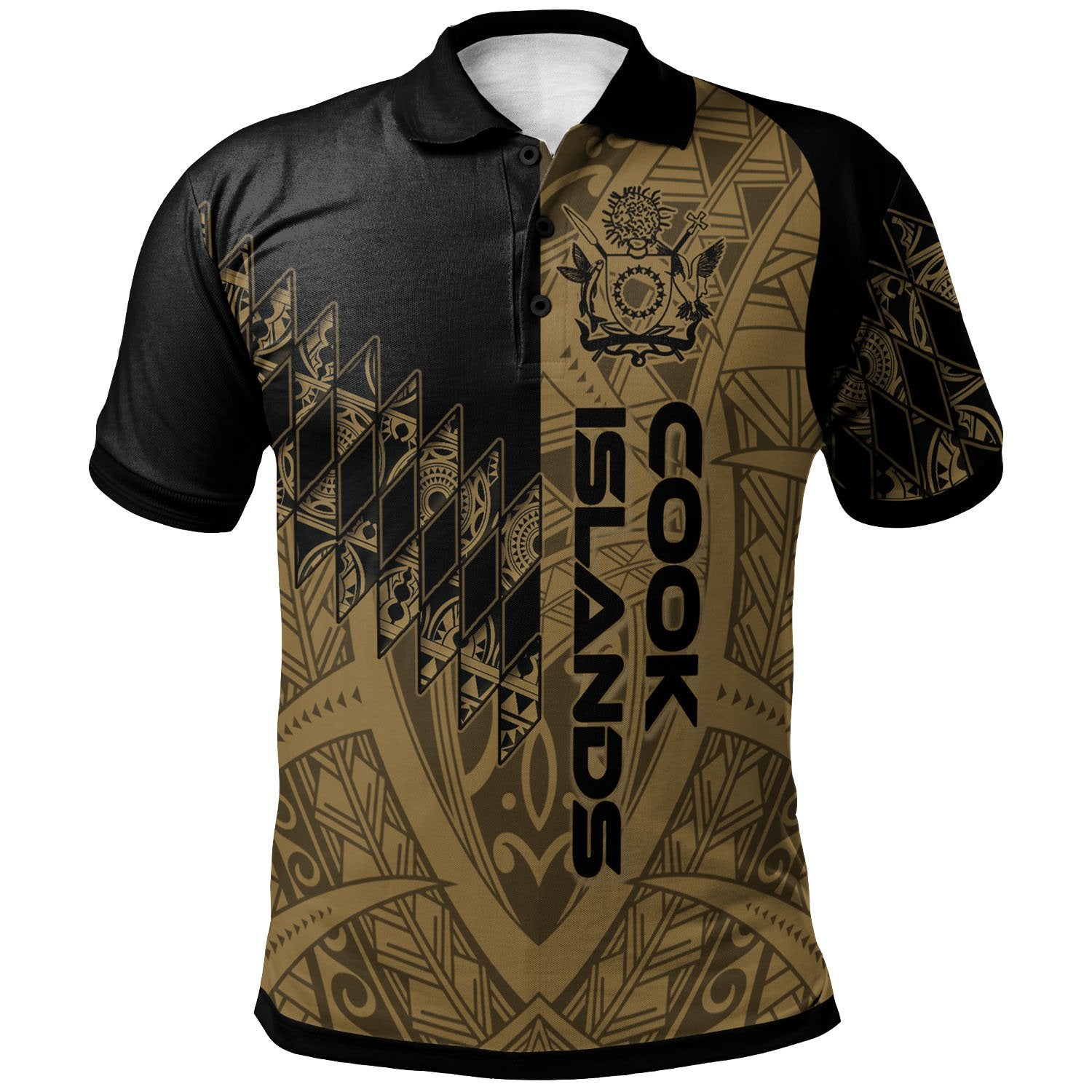 Cook Islands Polo Shirt Gold Color Symmetry Style Unisex Black - Polynesian Pride