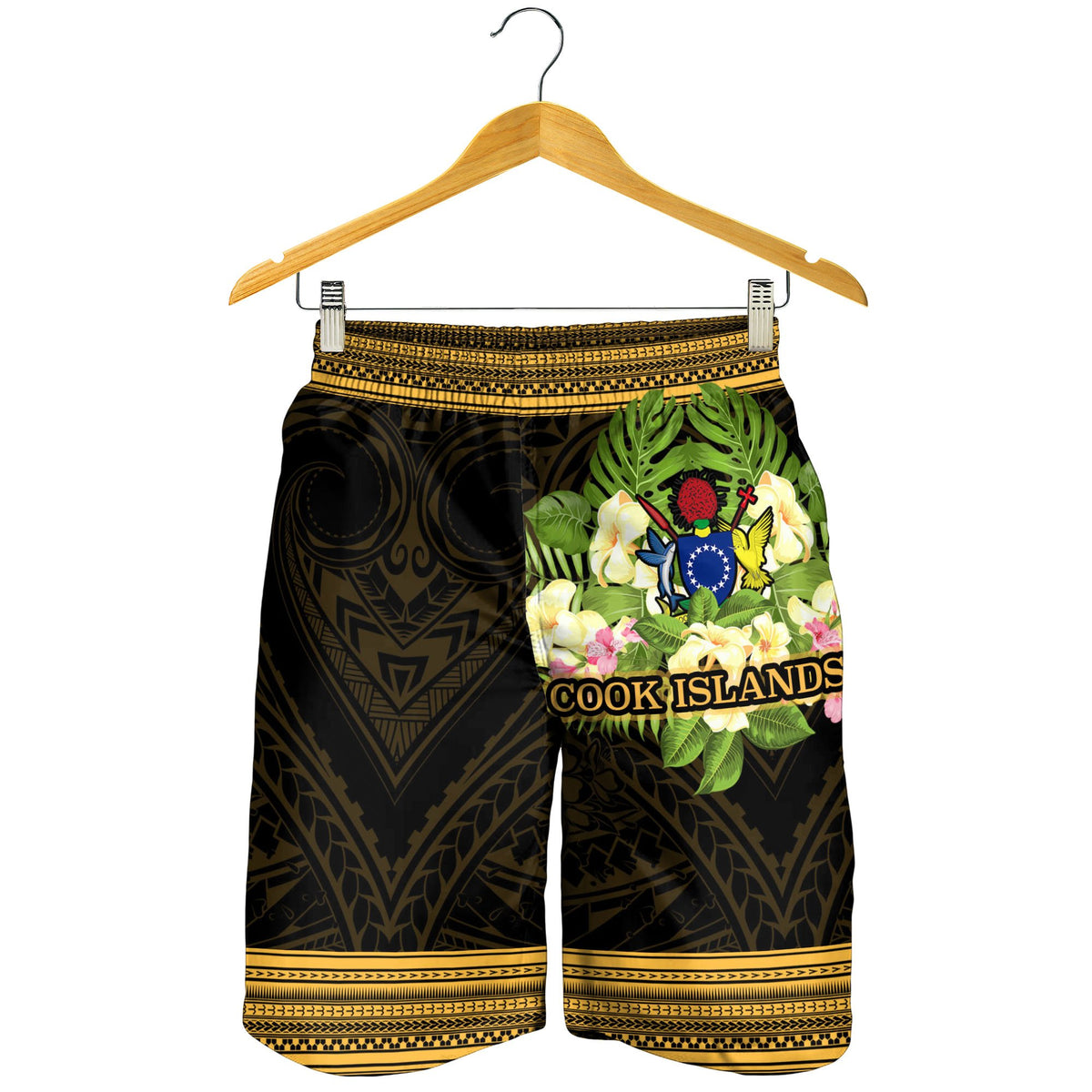 Cook Islands Men's Shorts - Polynesian Gold Patterns Collection - Polynesian Pride