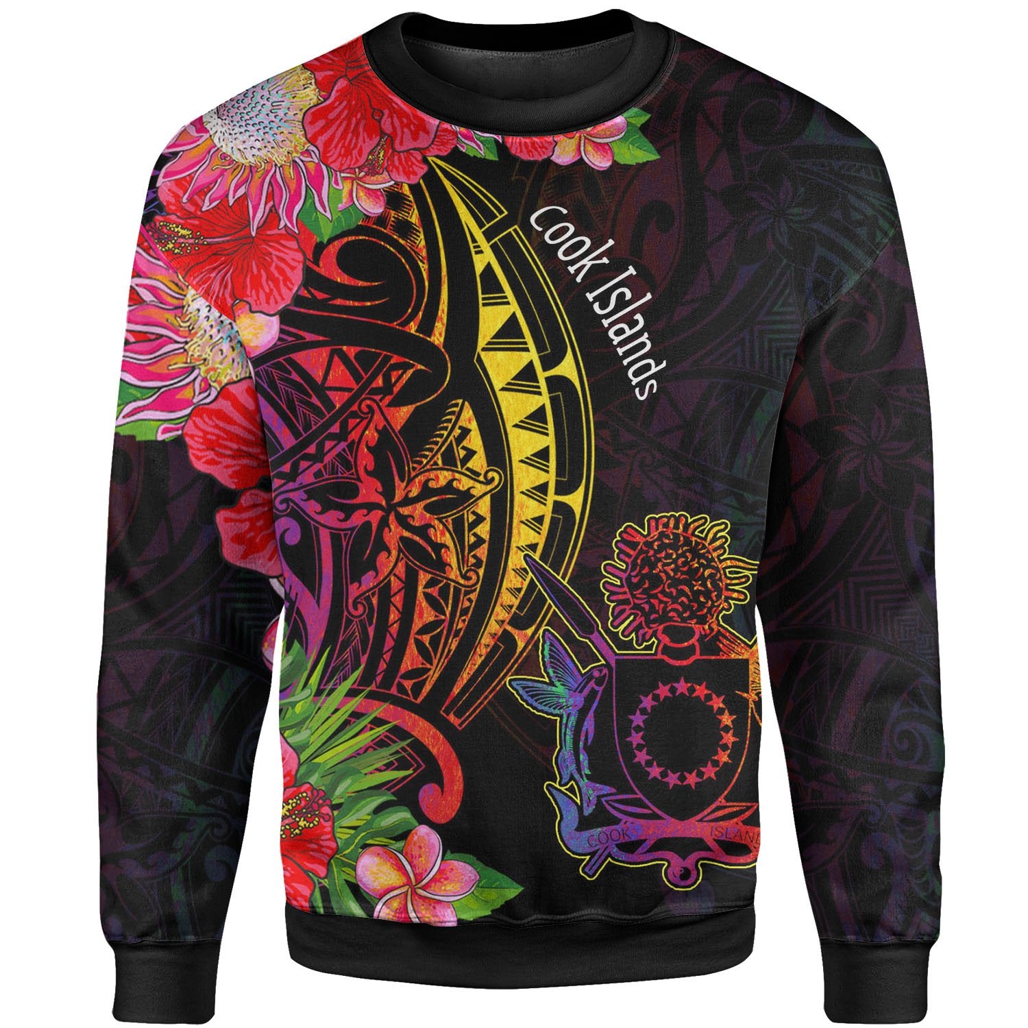 Cook Islands Sweatshirt - Tropical Hippie Style Unisex Black - Polynesian Pride