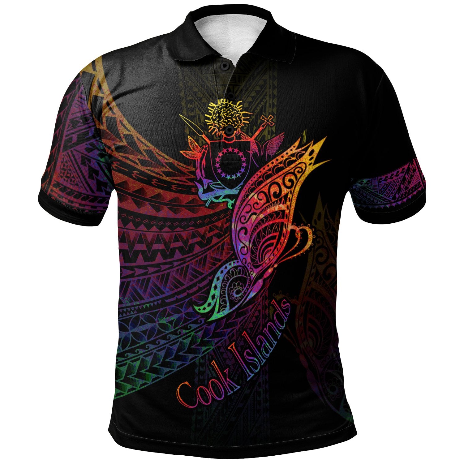 Cook Islands Polo Shirt Butterfly Polynesian Style Unisex Black - Polynesian Pride