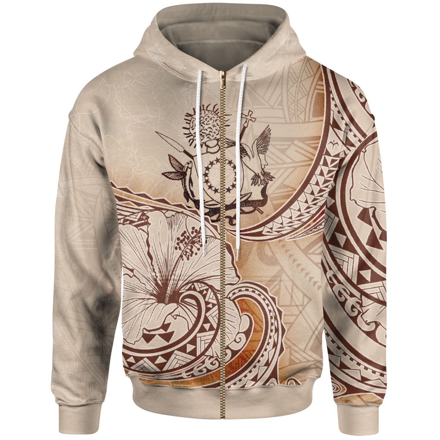 Cook Islands Zip Hoodie Hibiscus Flowers Vintage Style Unisex Nude - Polynesian Pride