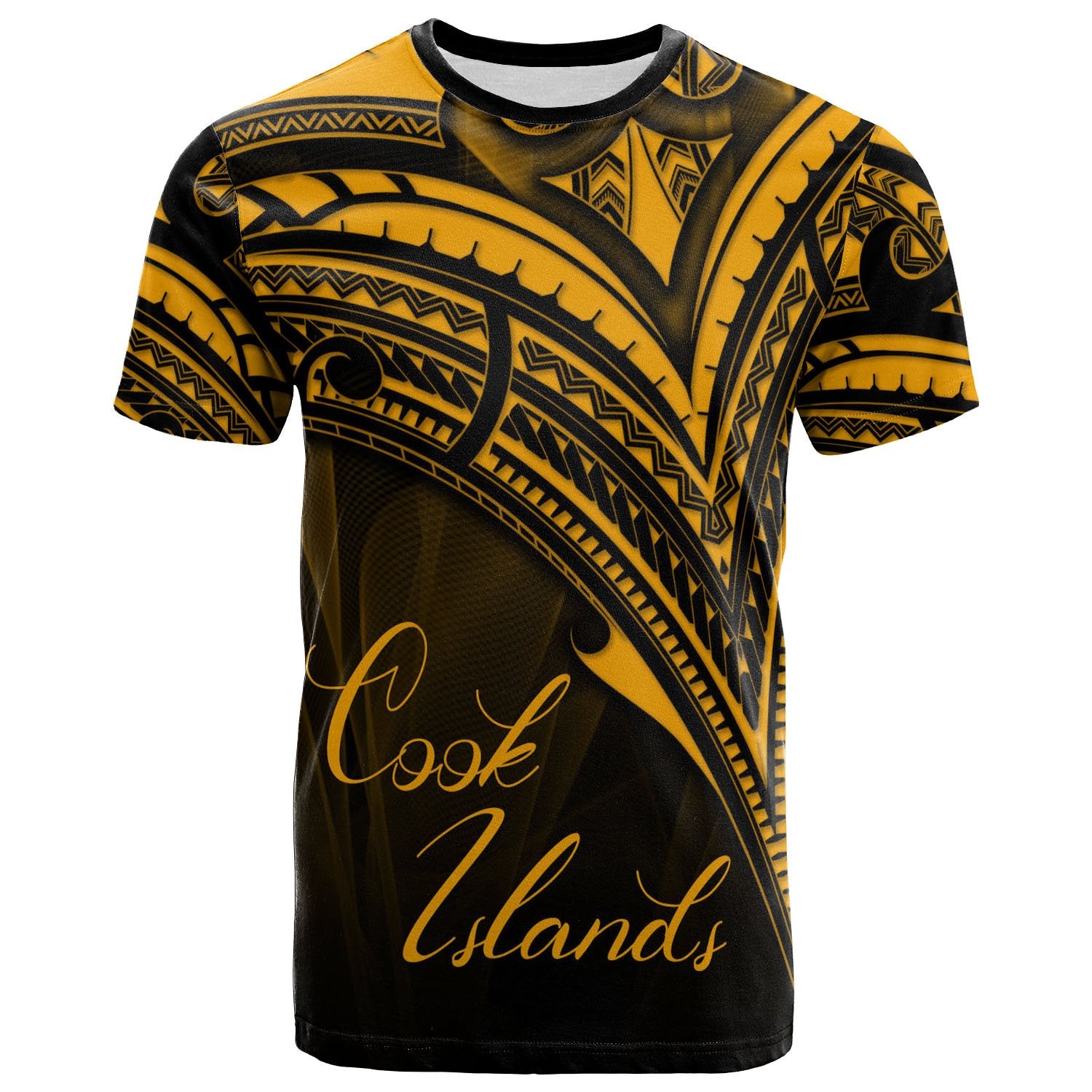 Cook Islands T Shirt Gold Color Cross Style Unisex Black - Polynesian Pride