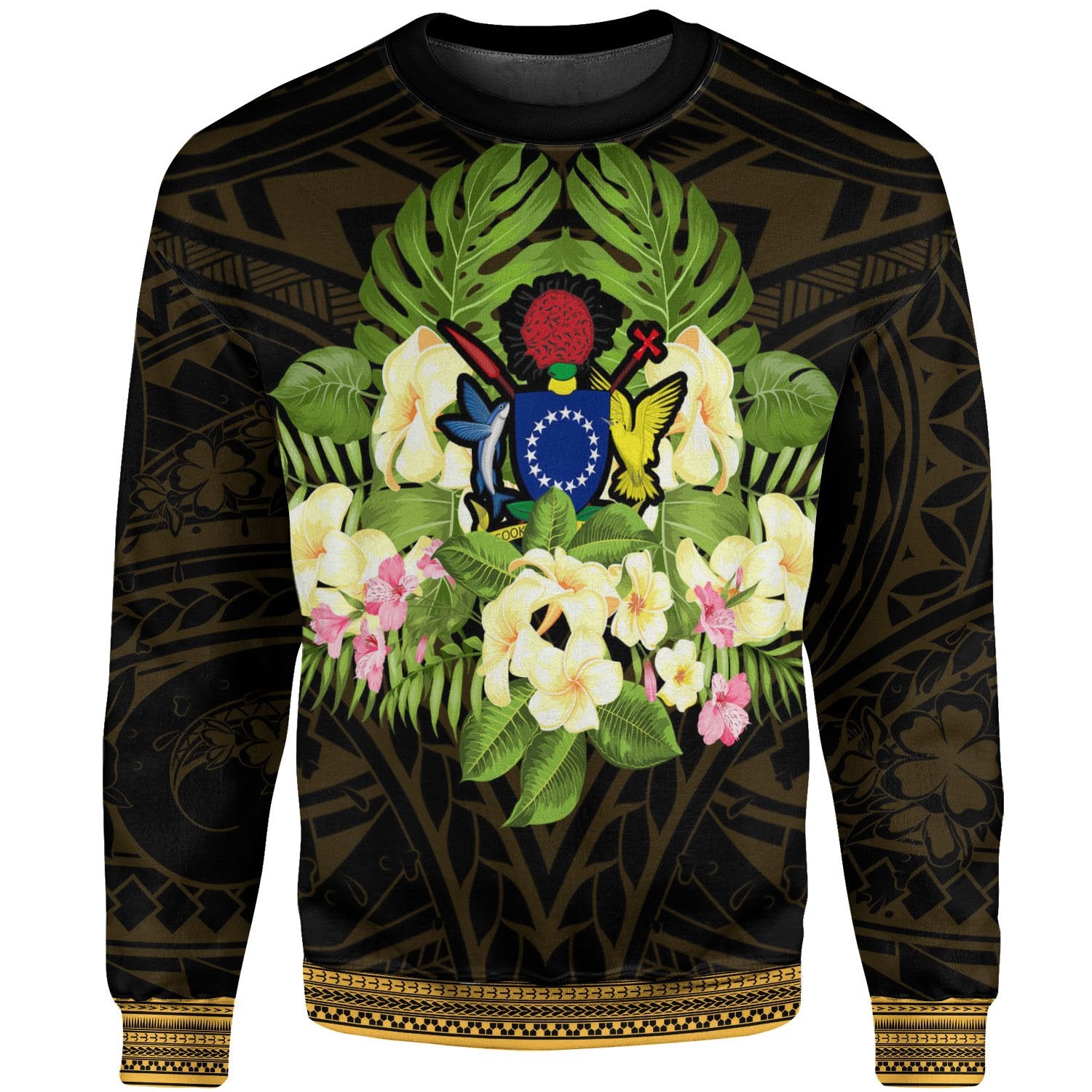 Cook Islands Sweatshirt - Polynesian Gold Patterns Collection Unisex Black - Polynesian Pride