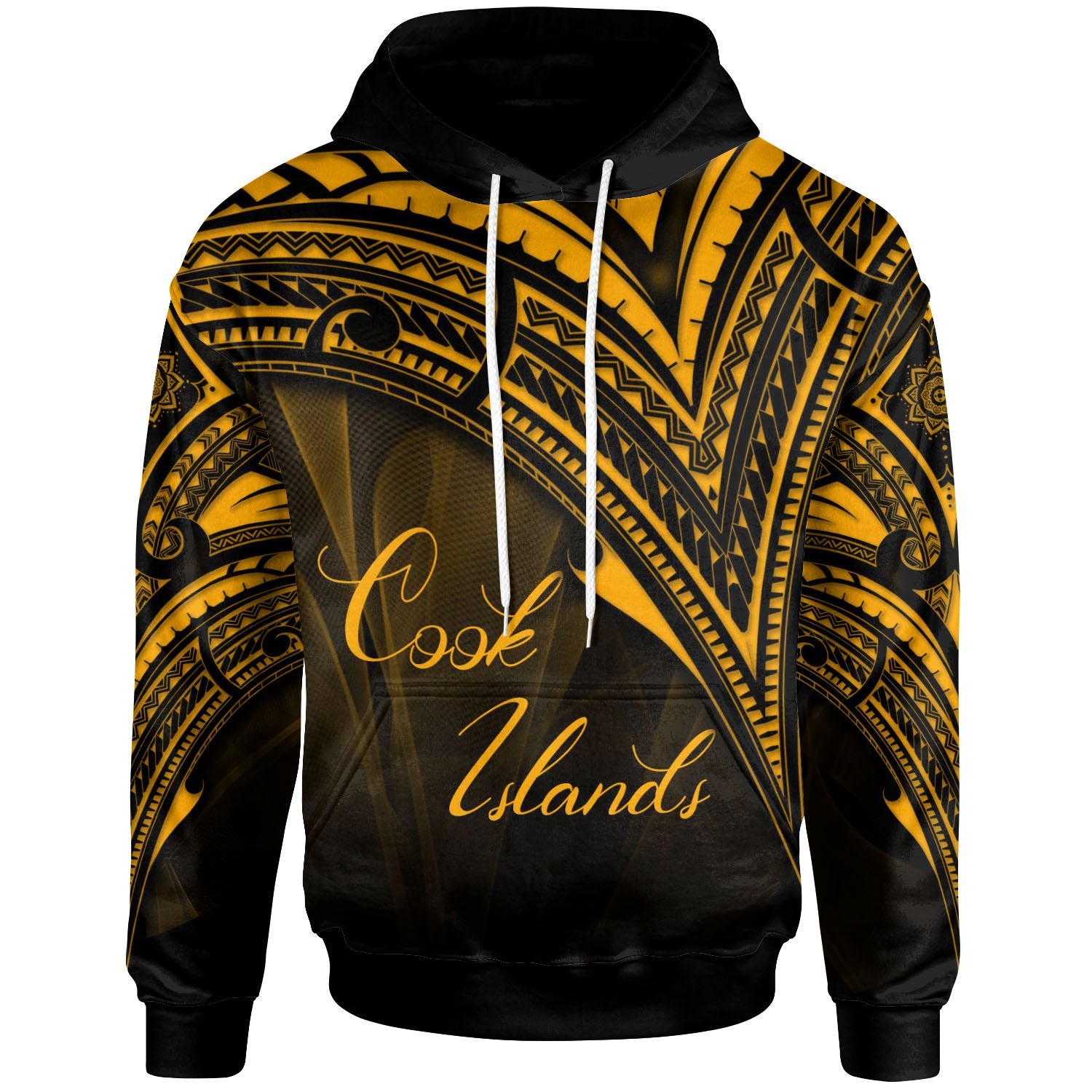 Cook Islands Hoodie Gold Color Cross Style Unisex Black - Polynesian Pride