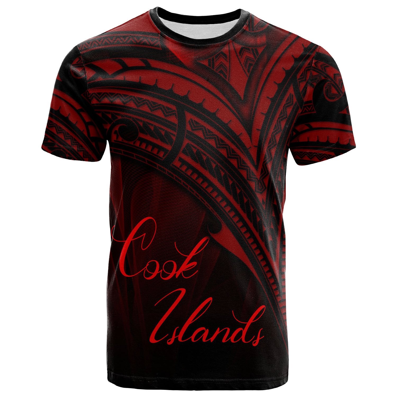 Cook Islands T Shirt Red Color Cross Style Unisex Black - Polynesian Pride