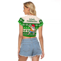 Hawaii Mele Kalikimaka Raglan Cropped T Shirt Dabbing Santa Green Merry Christmas LT14 - Polynesian Pride