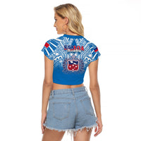 Samoa Rugby Raglan Cropped T Shirt Toa Samoa Polynesian Pacific Blue Version LT14 - Polynesian Pride
