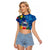 Samoa Raglan Cropped T Shirt Coat Of Arms Mix Tropical Flowers LT14 Female Blue - Polynesian Pride