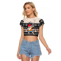 Hawaii Mele Kalikimaka Raglan Cropped T Shirt Dabbing Santa Black Merry Christmas LT14 Female Black - Polynesian Pride