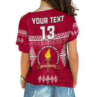 (Custom Text and Number) Beulah College Cross Shoulder Shirt Ngatu Pattern Tonga LT13 - Polynesian Pride