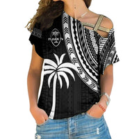 Fiji Rugby Sevens Cross Shoulder Shirt Fijian 7s Tapa Polynesian LT13 Female Black - Polynesian Pride