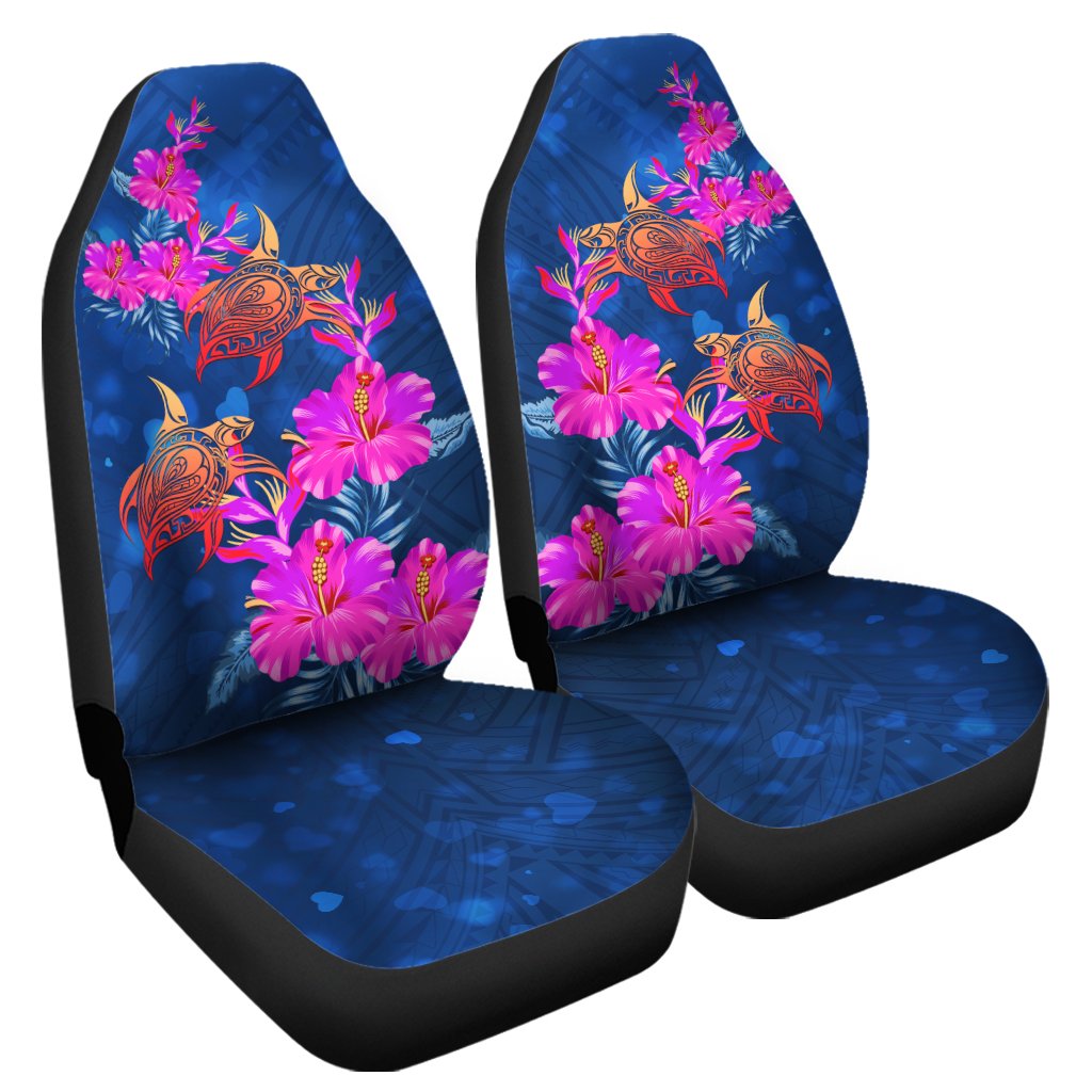 Hawaii Couple Turtle Hibiscus Valentine Car Seat Covers - Light Style - AH Universal Fit Blue - Polynesian Pride