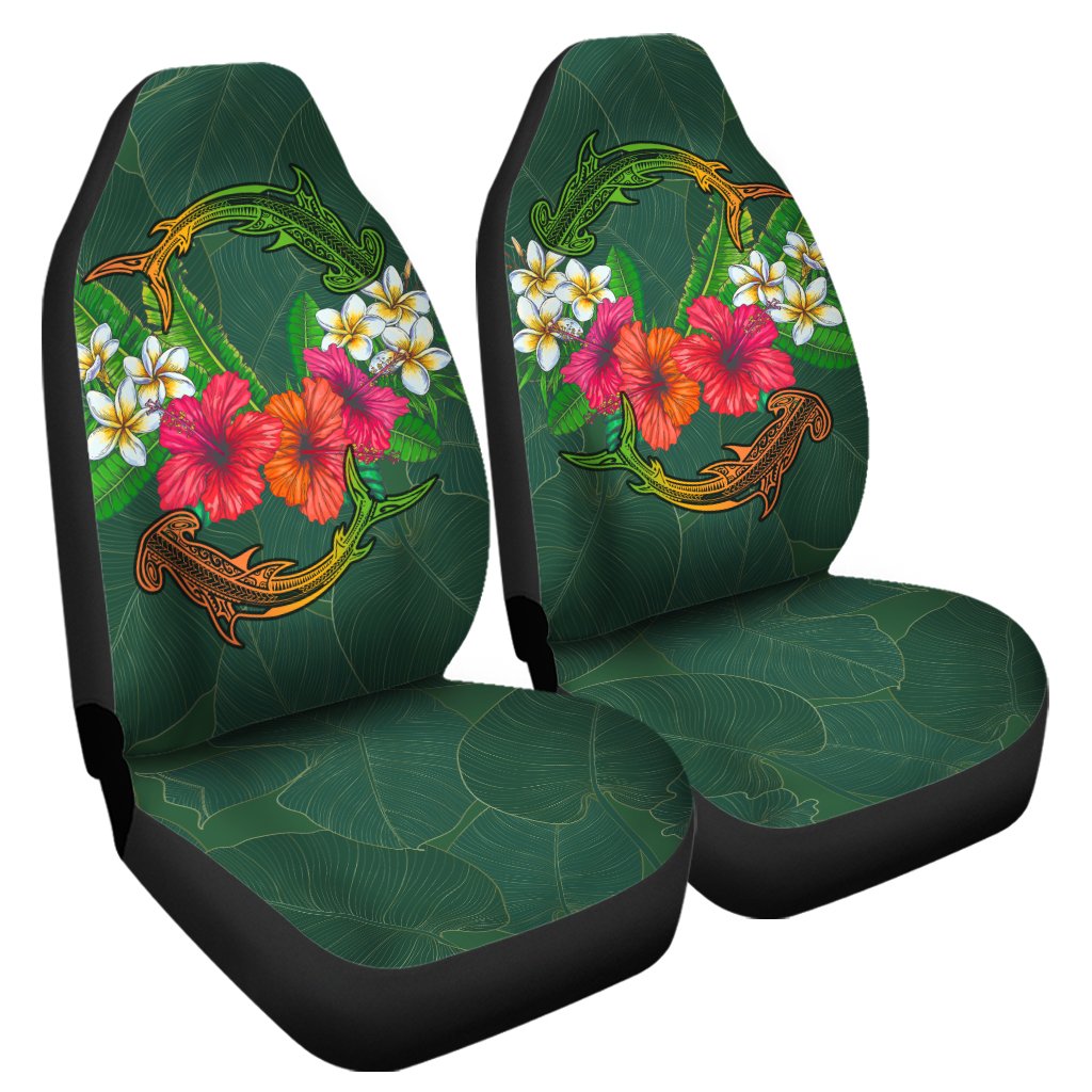 Hawaii Shark Hibiscus Tropical Polynesian Car Seat Covers - Arian Style - AH Universal Fit Green - Polynesian Pride