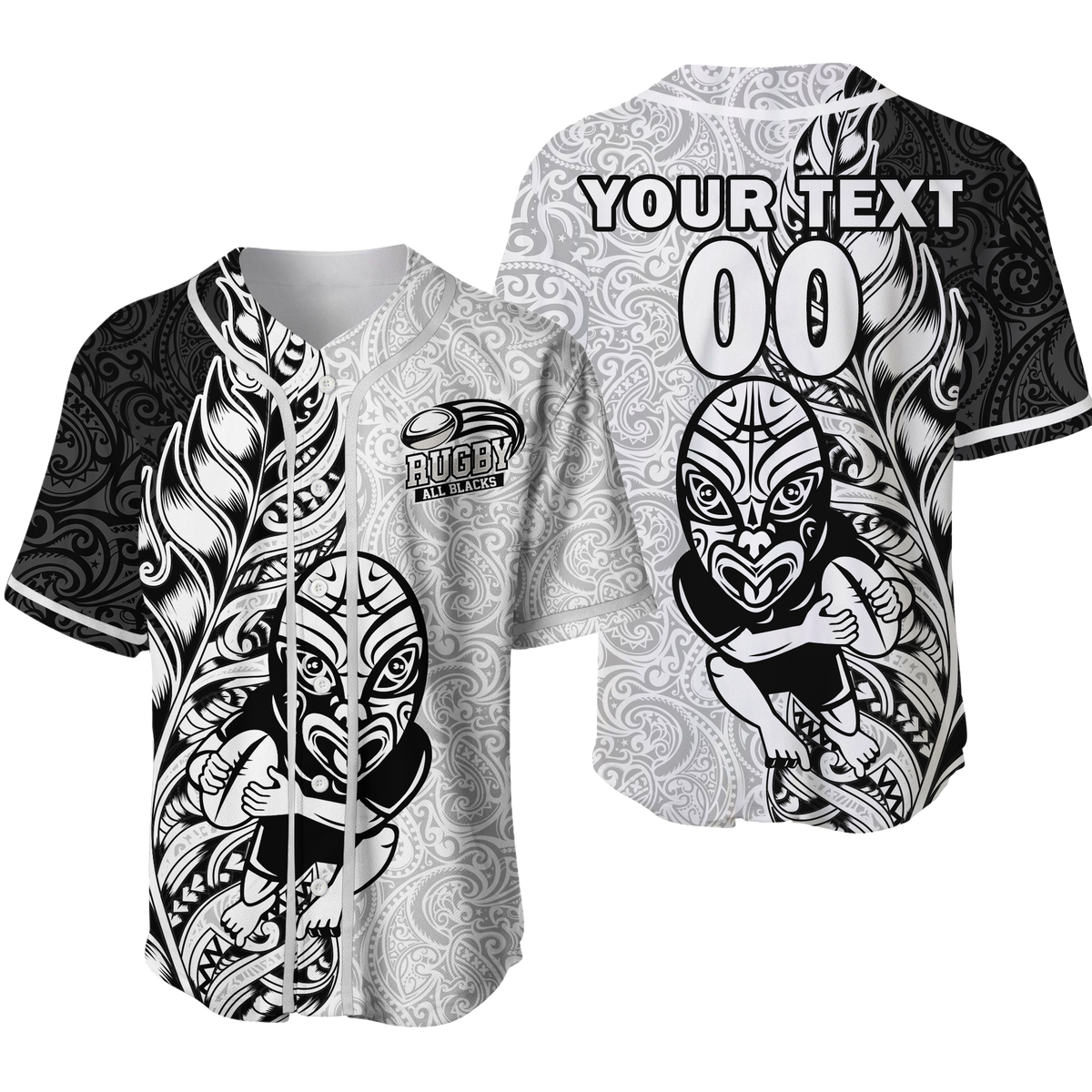 (Custom Personalised) New Zealand Maori All Black Rugby Baseball Jersey - LT2 WHITE - Polynesian Pride