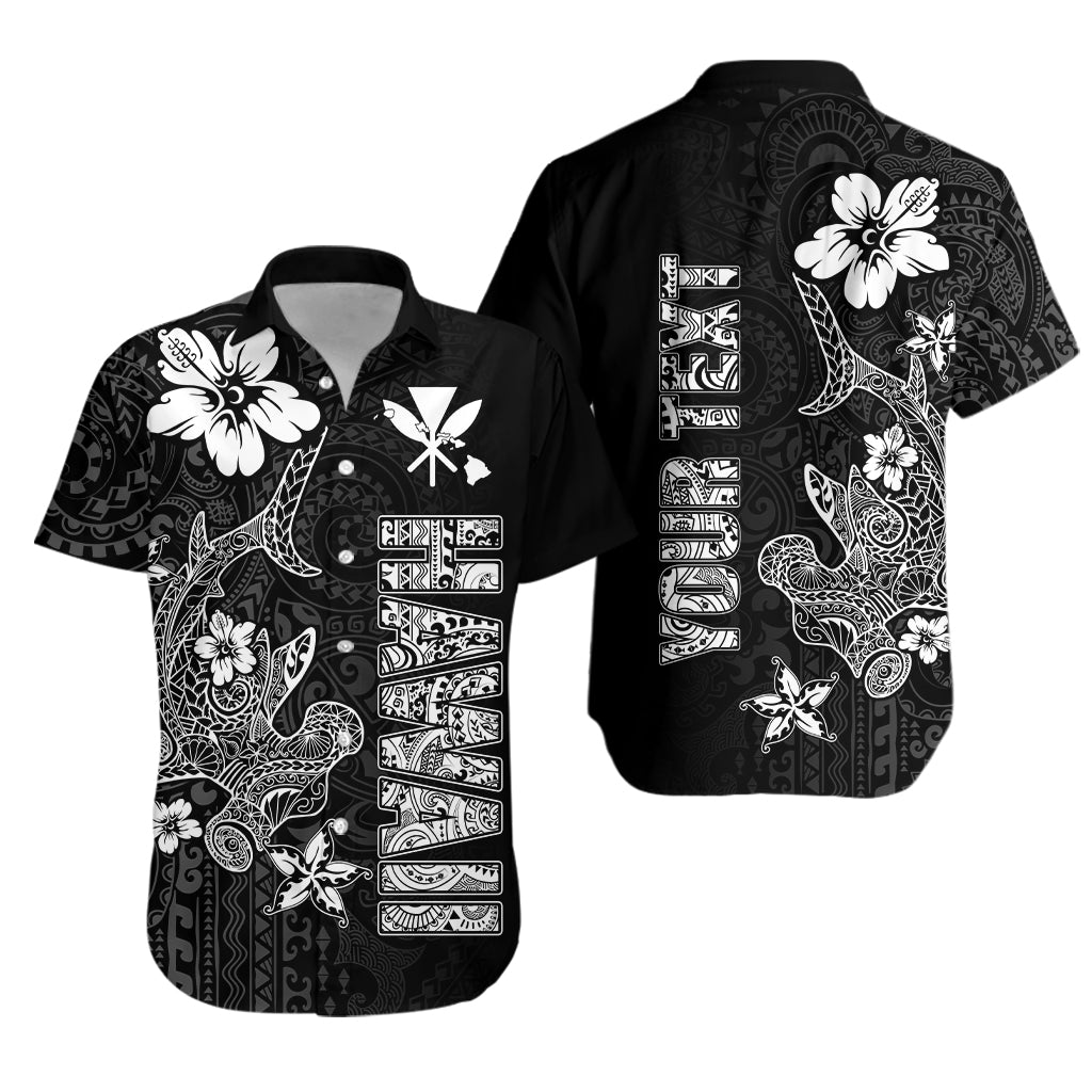 (Custom Personalised) Hawaii Hammerhead Shark Hibiscus Hawaii Pattern Hawaiian Shirt - LT2 Unisex BLACK - Polynesian Pride