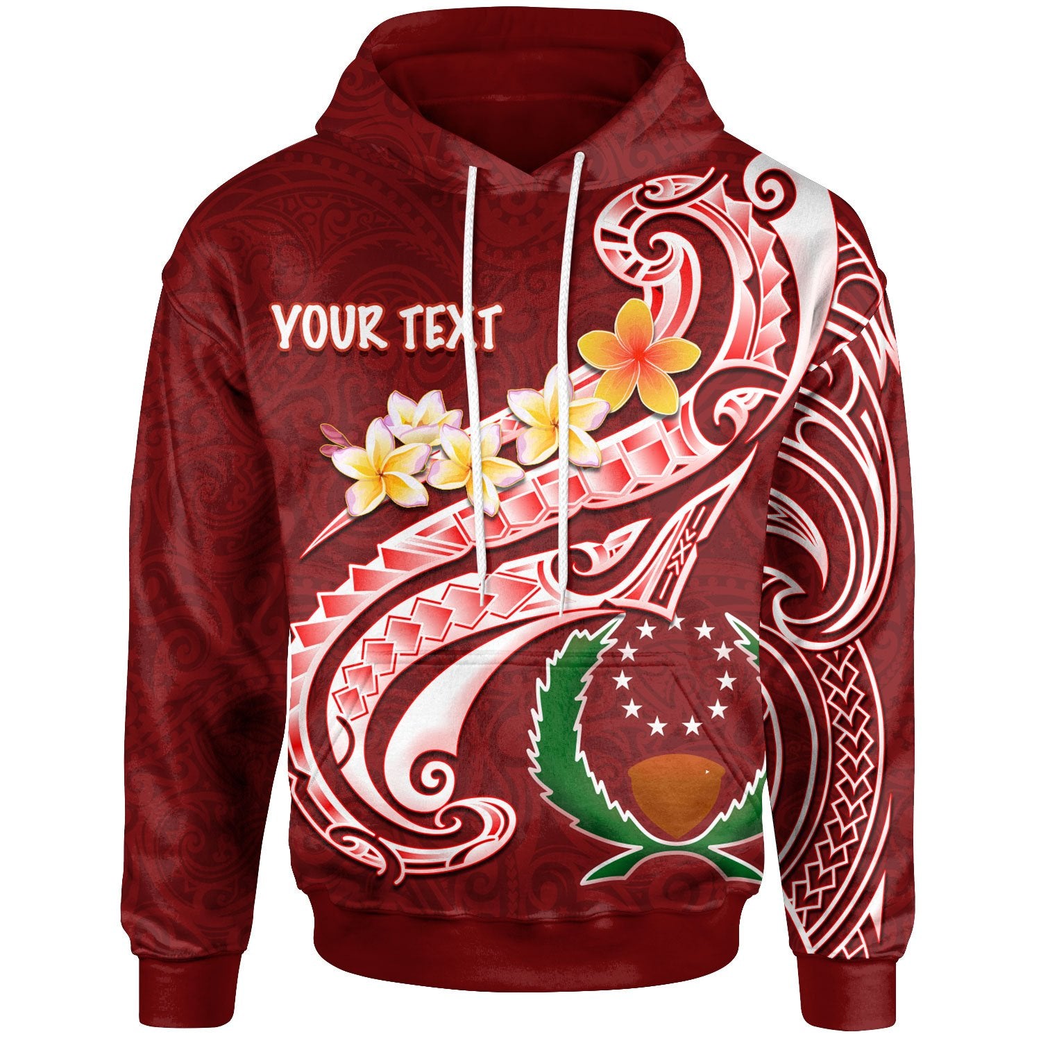 Pohnpei Custom Hoodie Pohnpei Seal Polynesian Patterns Plumeria Unisex Red - Polynesian Pride