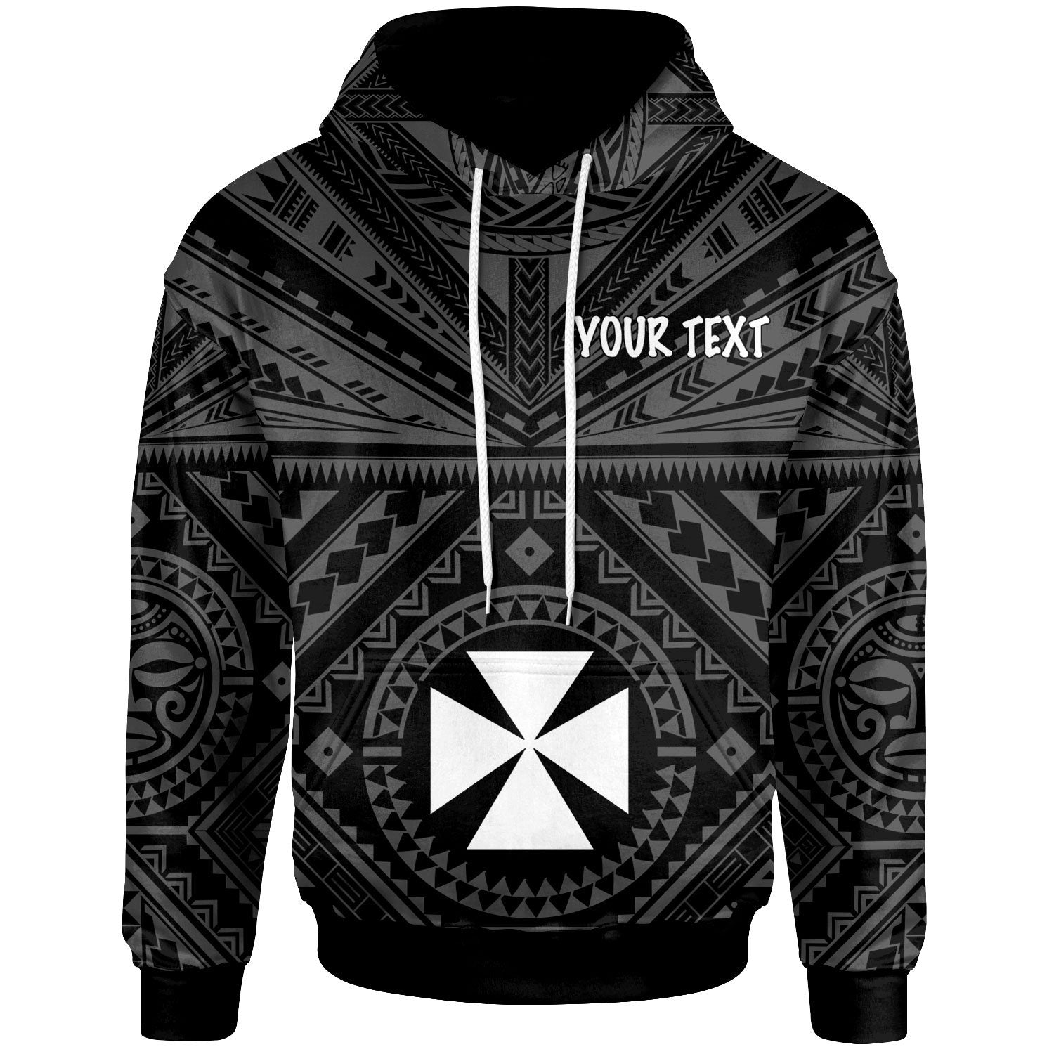 Wallis and Futuna Custom Hoodie Wallis and Futuna Seal With Polynesian Tattoo Style Unisex Black - Polynesian Pride