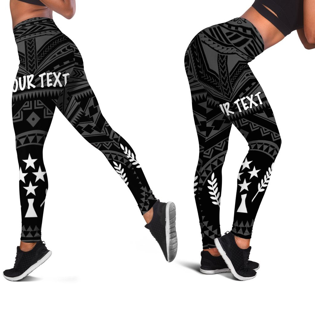 Kosrae Personalised Women's Leggings - Kosrae Flag In Polynesian Tattoo Style (Black) Black - Polynesian Pride