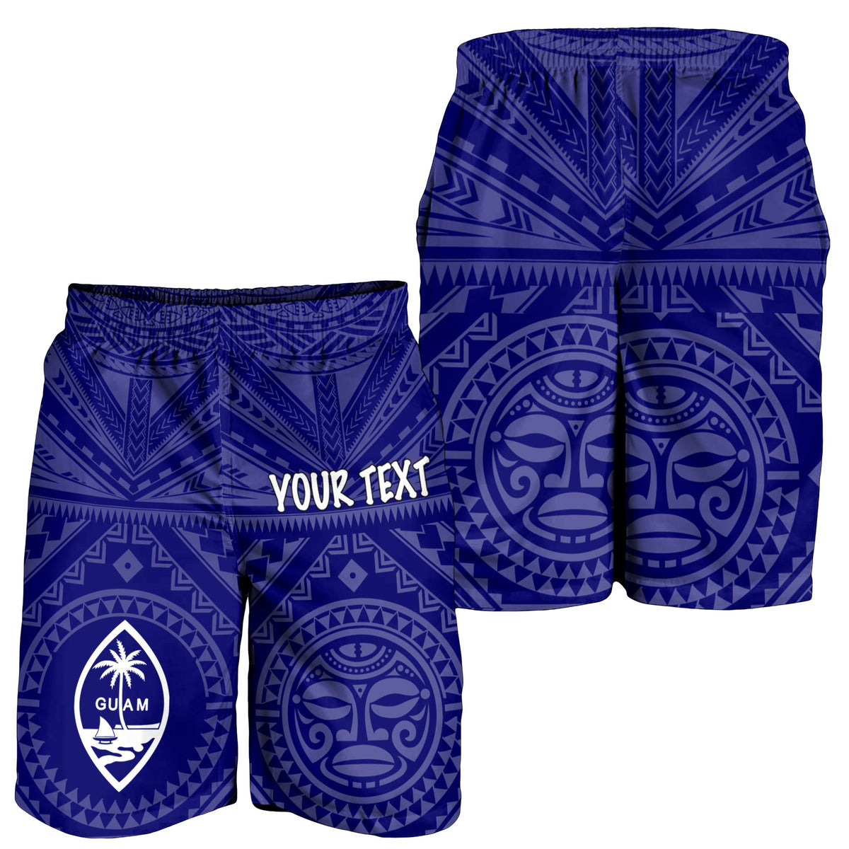Guam Personalised Men's Short - Guam Seal With Polynesian Tattoo Style (Blue) - Polynesian Pride