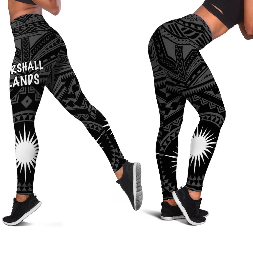 Marshall Women's Leggings - Marshall Seal With Polynesian Tattoo Style ( Black) Black - Polynesian Pride