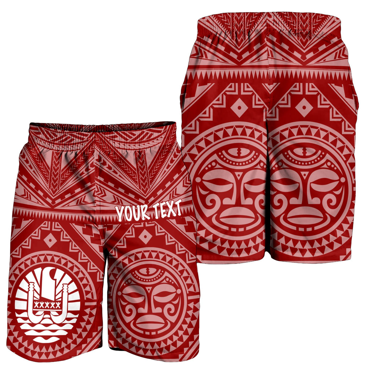 Tahiti Personalised Men's Short - Tahiti Seal In Polynesian Tattoo Style (Red) - Polynesian Pride
