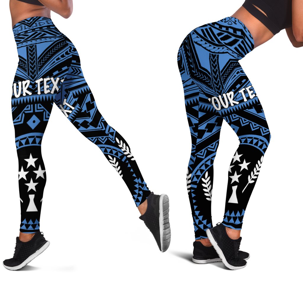 Kosrae Personalised Women's Leggings - Kosrae Flag In Polynesian Tattoo Style (Blue) Blue - Polynesian Pride