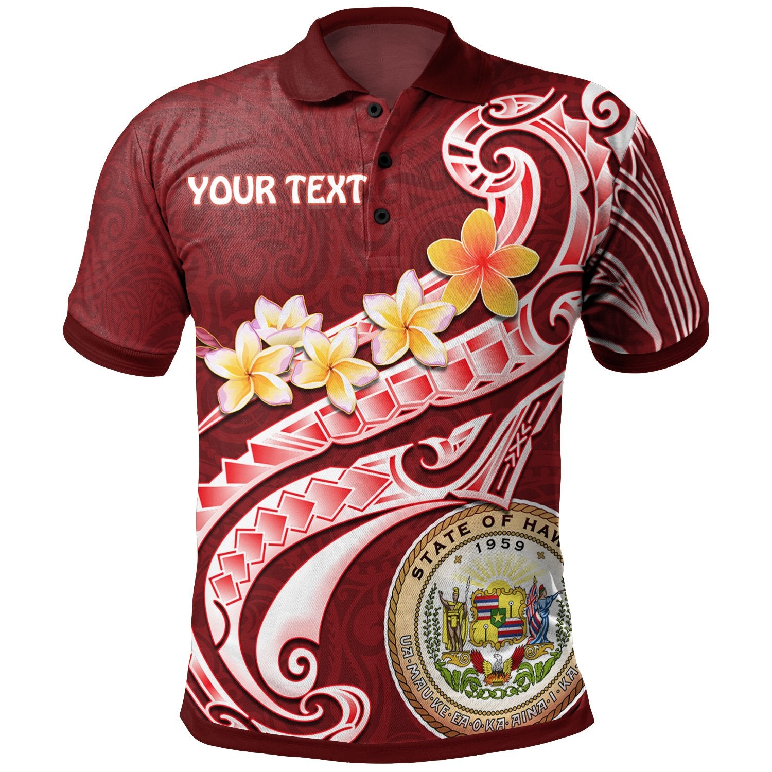 Hawaii Custom Polo Hawaii Seal Polynesian Patterns Plumeria Unisex Red - Polynesian Pride