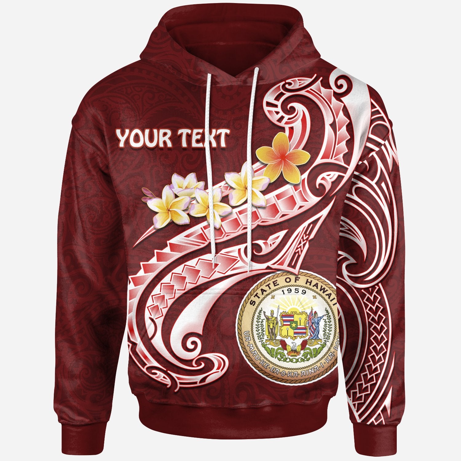 Hawaii Custom Hoodie Hawaii Seal Polynesian Patterns Plumeria Red - Polynesian Pride