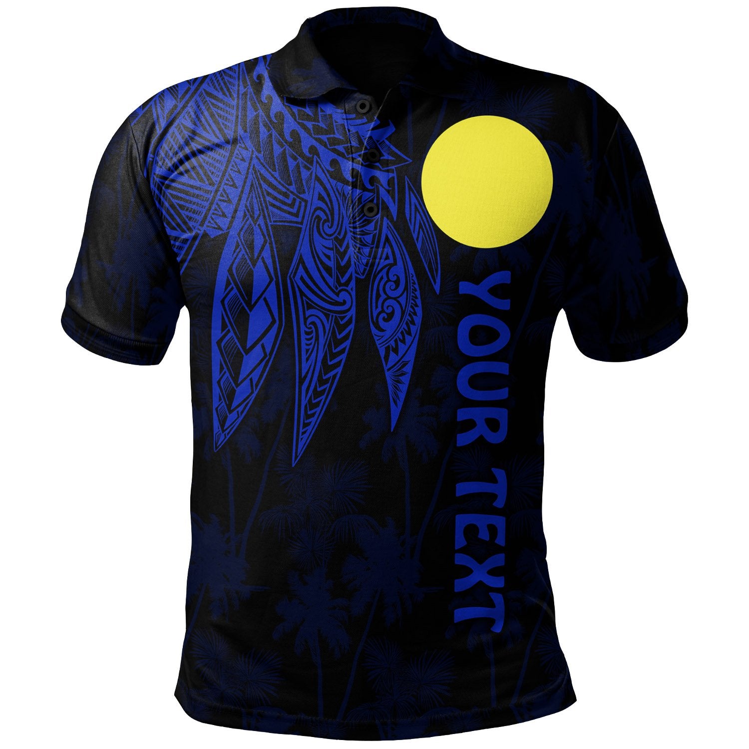 Palau Polynesian Custom Polo Polynesian Wings (Blue) Unisex Blue - Polynesian Pride