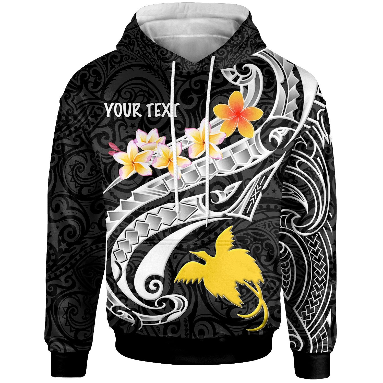 Papua New Guinea Custom Hoodie PNG Seal Polynesian Patterns Plumeria (Black) Unisex Black - Polynesian Pride