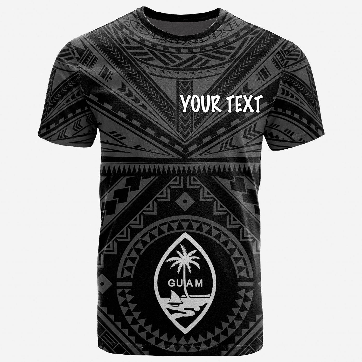 Guam Custom T Shirt Guam Seal With Polynesian Tattoo Style (Black) Unisex Black - Polynesian Pride