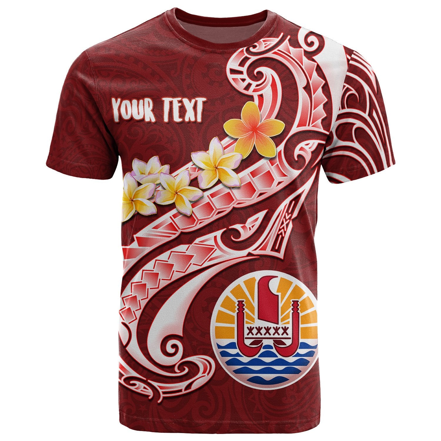 Tahiti Custom T Shirt Tahiti Seal Polynesian Patterns Plumeria Unisex Red - Polynesian Pride