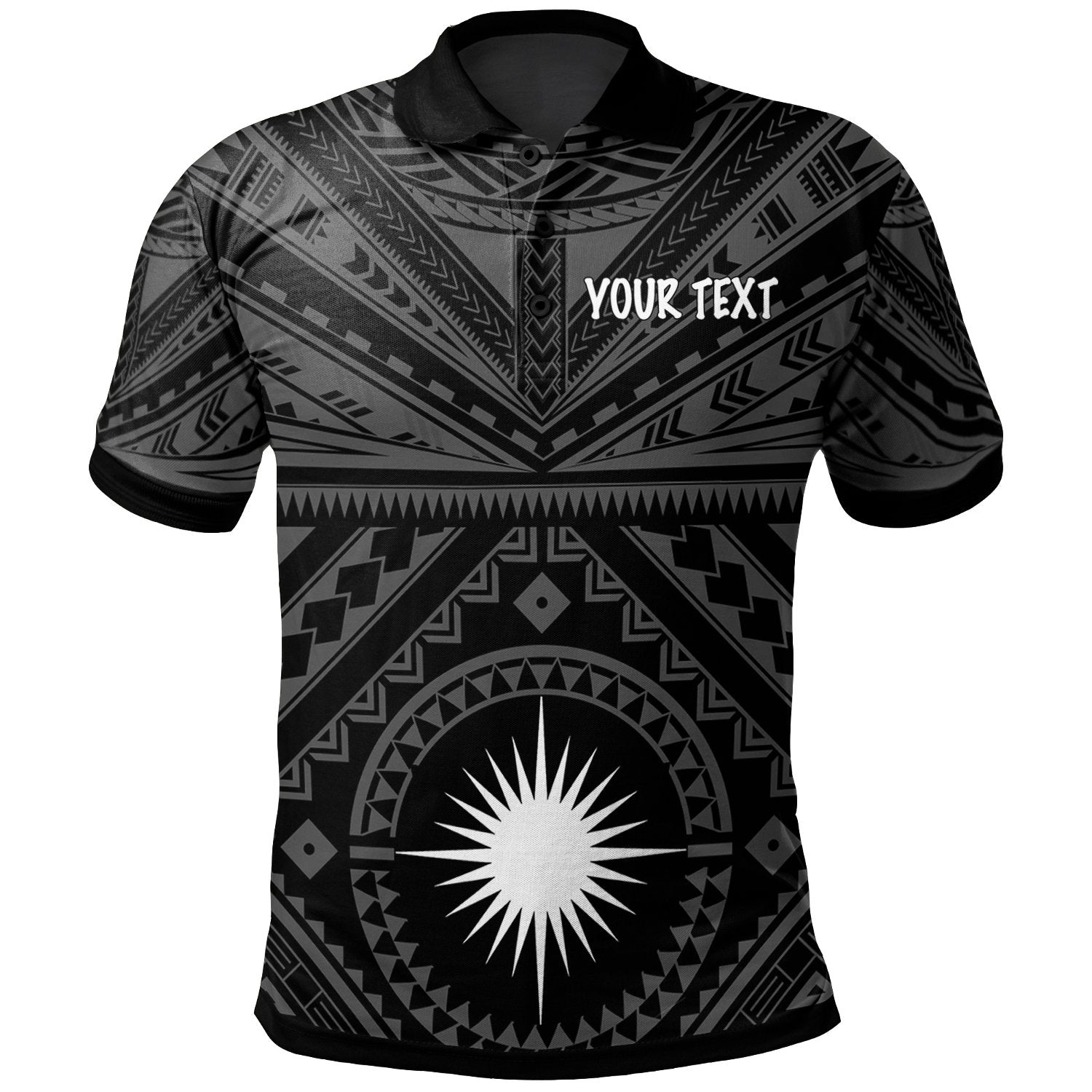 Marshall Custom Polo Shirt Marshall Seal With Polynesian Tattoo Style (Black) Unisex Black - Polynesian Pride