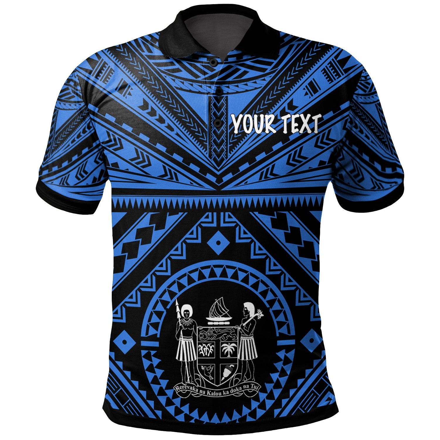 Fiji Custom Polo Fiji Seal With Polynesian Tattoo Style (Blue) Unisex Blue - Polynesian Pride