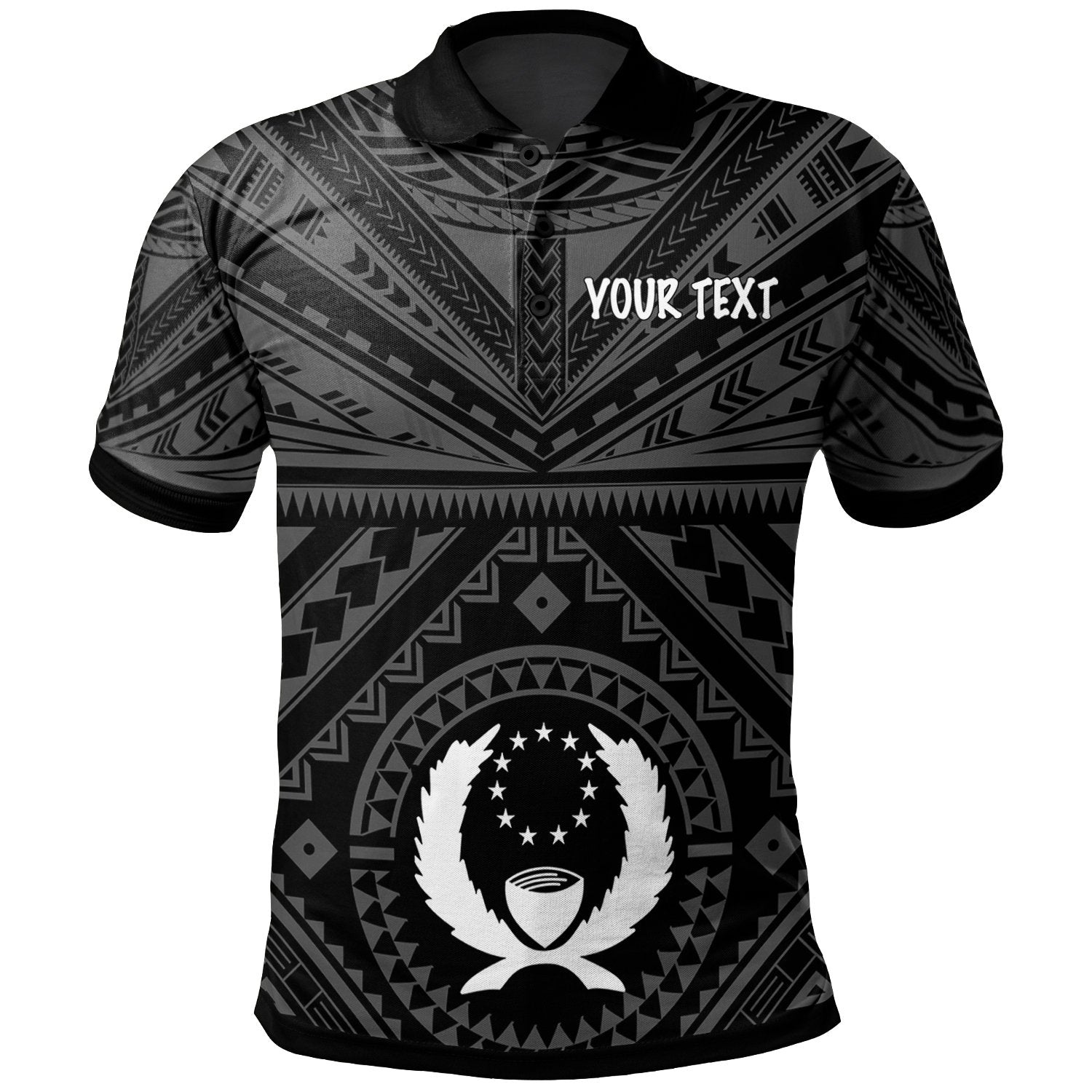 Pohnpei Custom Polo Pohnpei Seal With Polynesian Tattoo Style (Black) BN25 Unisex Black - Polynesian Pride