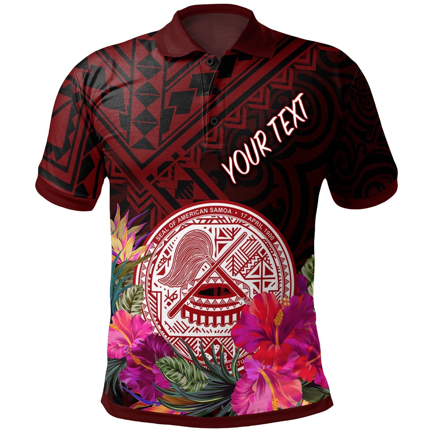 American Samoa Custom Polo Shirt Coat Of Arm With Polynesian Patterns Unisex Red - Polynesian Pride