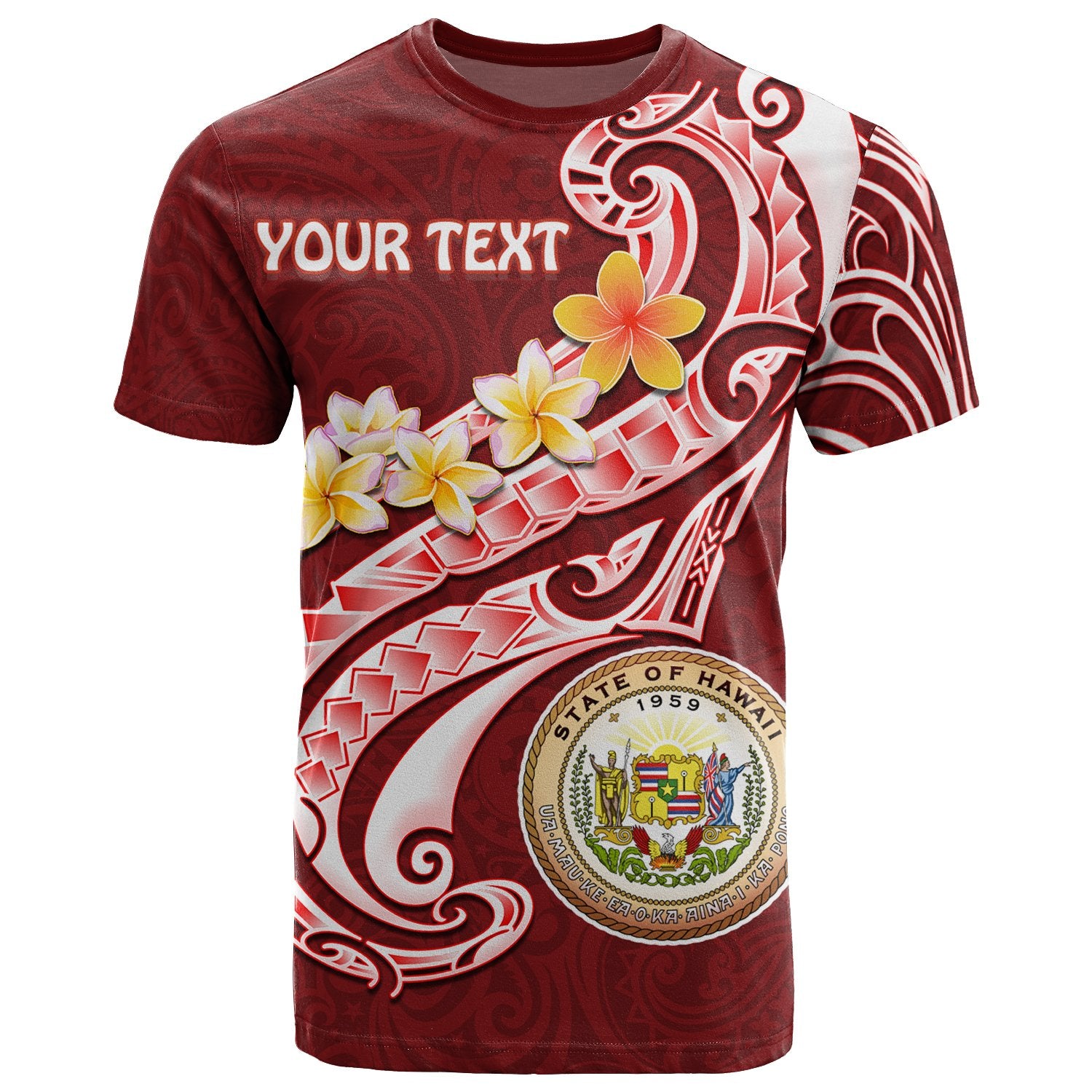 Hawaii Custom T Shirt Hawaii Seal Polynesian Patterns Plumeria Unisex Red - Polynesian Pride