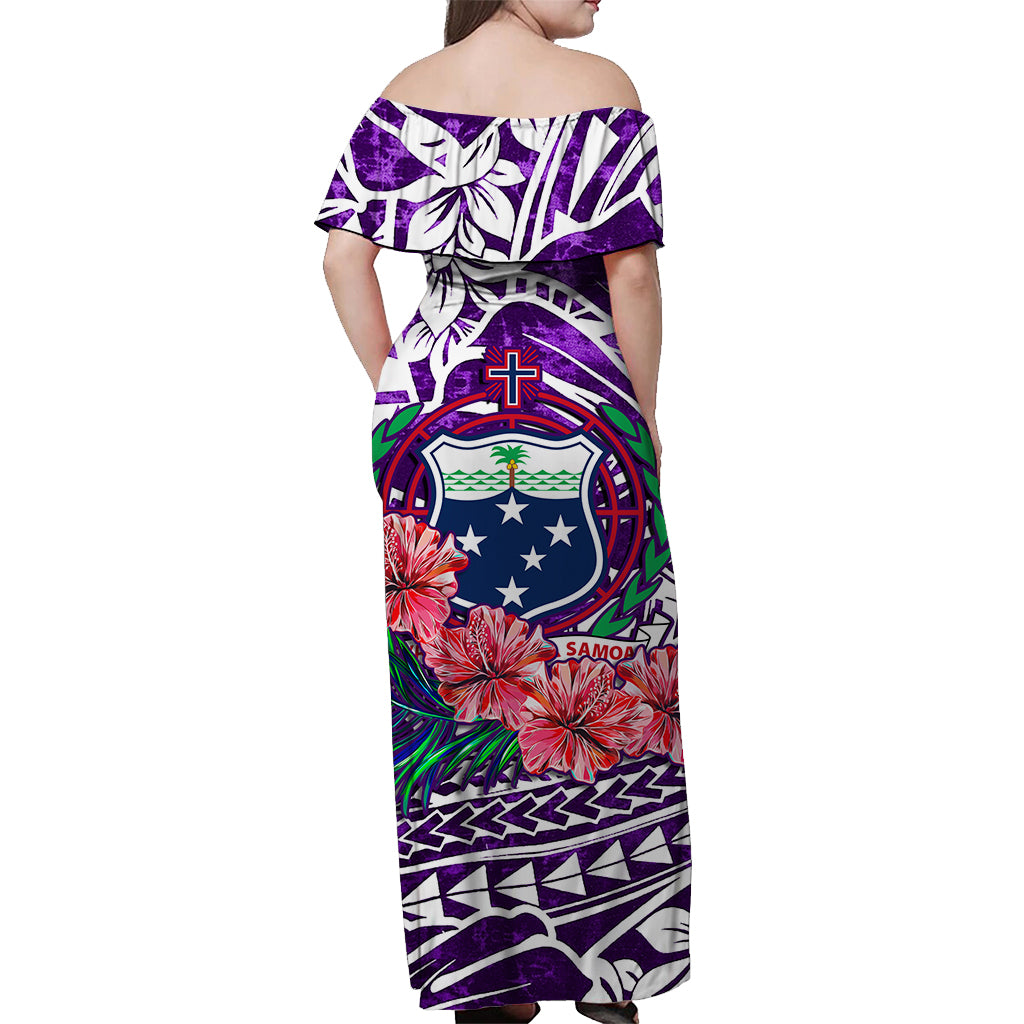 Samoa Off Shoulder Long Dress Hibiscus and Turtles Purple LT13 - Polynesian Pride
