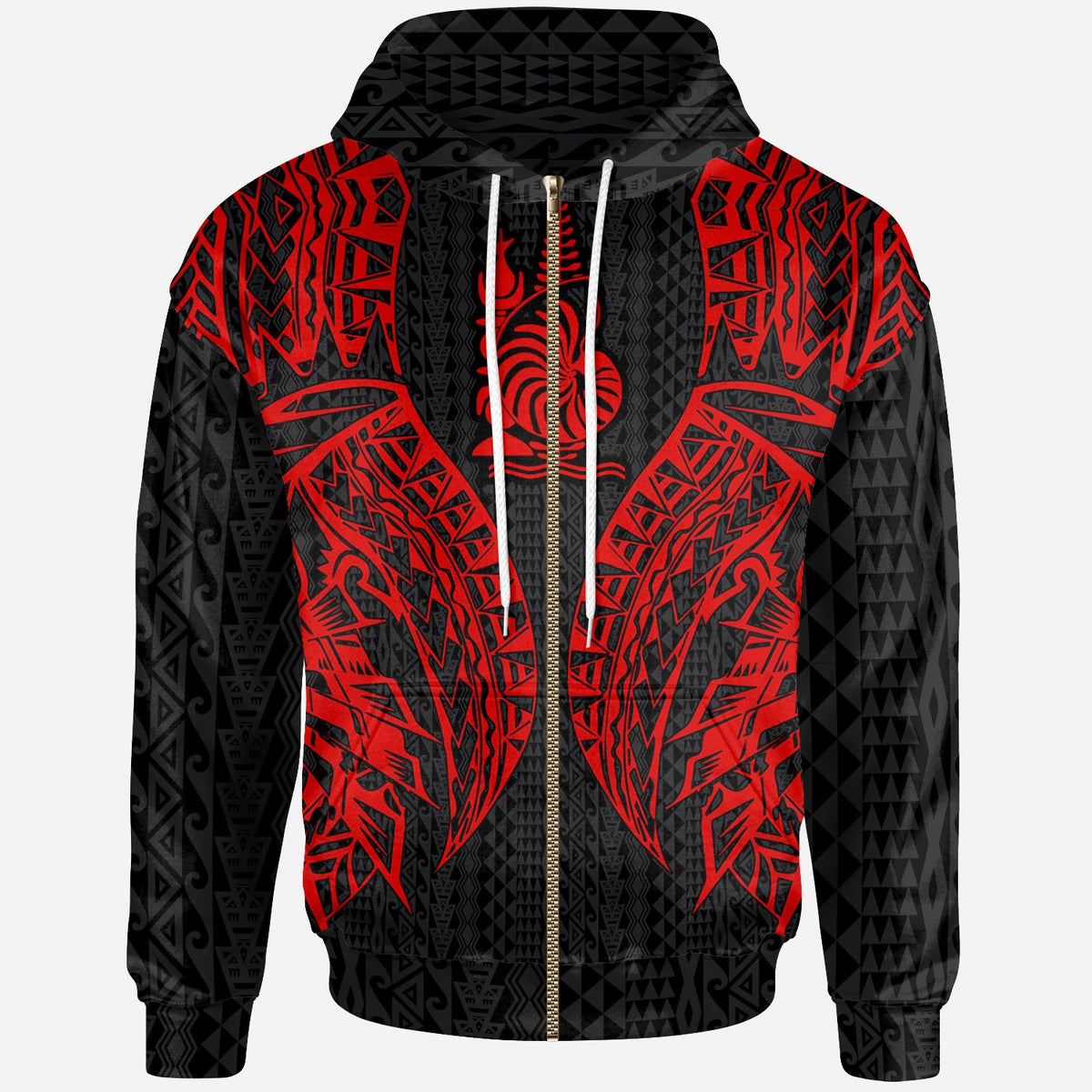 New Caledonia Zip up Hoodie Polynesian Lion Head Red Style Unisex Red - Polynesian Pride