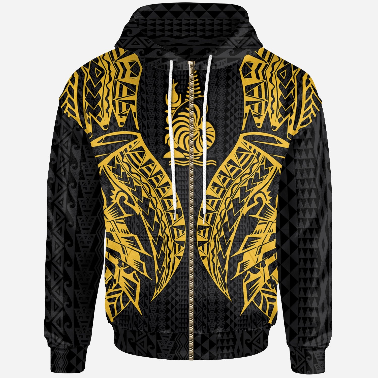 New Caledonia Zip up Hoodie Polynesian Lion Head Gold Style Unisex Gold - Polynesian Pride