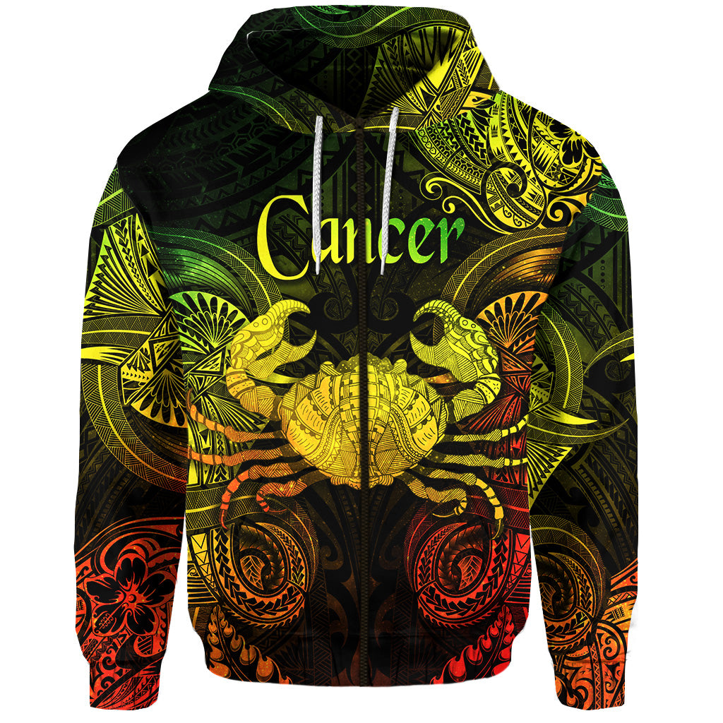 Custom Cancer Zodiac Polynesian Zip Hoodie Unique Style Reggae LT8 - Polynesian Pride