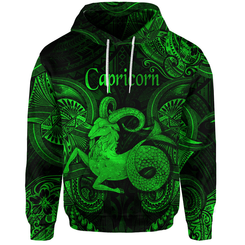 Custom Capricorn Zodiac Polynesian Hoodie Unique Style Green LT8 - Polynesian Pride